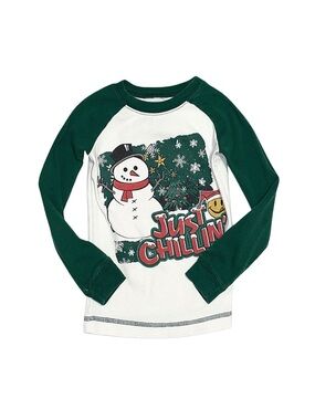 JOE BOXER Boy's Green And White Graphic Long Sleeve Pajama Shirt Size 6